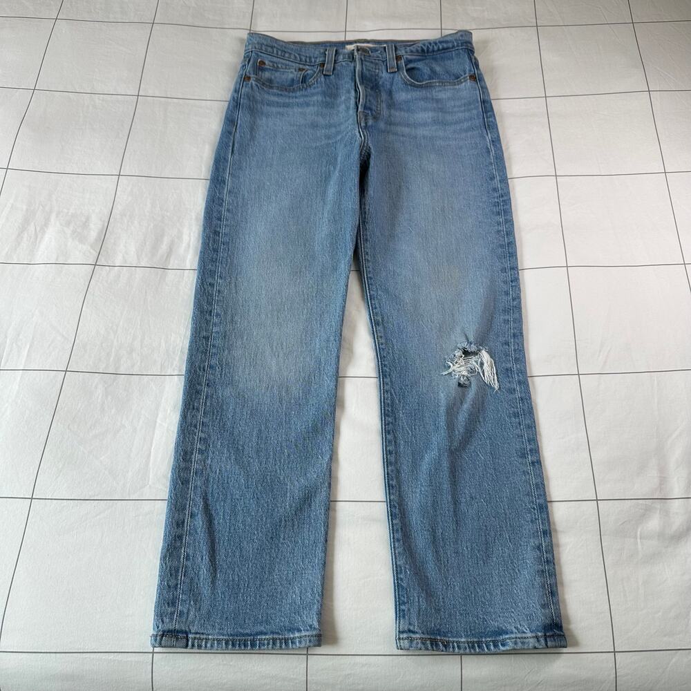 Levi's Premium Jeans Womens 27 Blue Wedgie Straight Leg Denim Ripped Knee Button